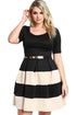 Sexy Apricot Stripes Detail Belted Plus Size Skater Dress